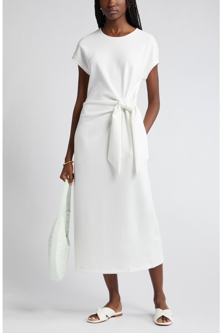 Tie Waist Midi Dress, Alternate, color, IVORY CLOUD