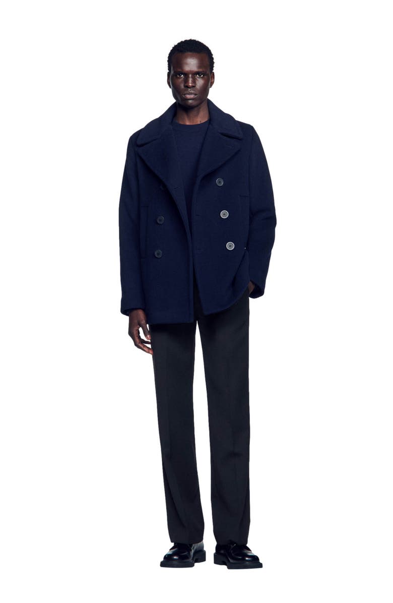 SANDRO Straight-fit wool-blend coat, Alternate, color, 