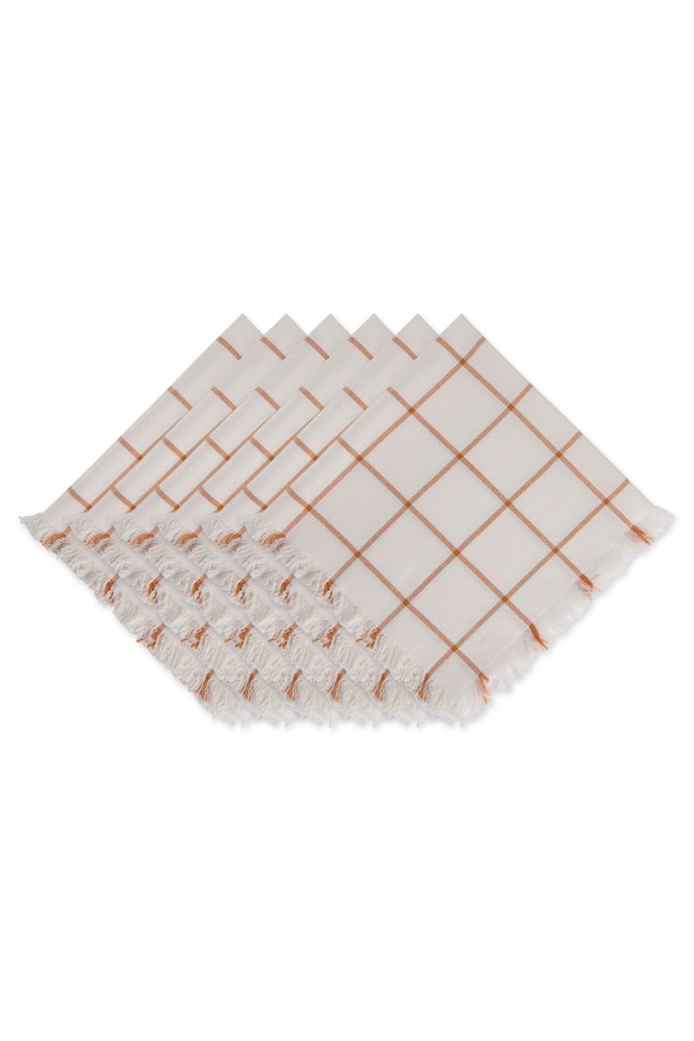 Honey Gold Check Fringed Napkin Set/6, Main, color, Honey Gold