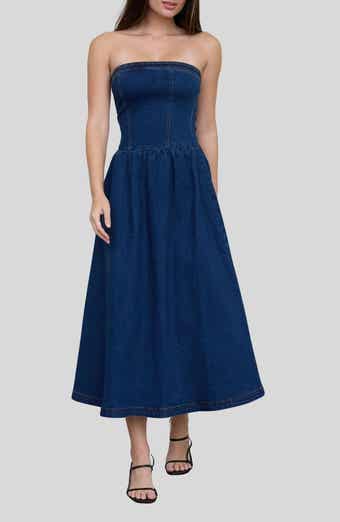 Blu Pepper Strapless Denim Midi Dress