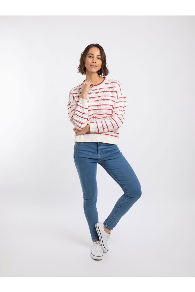 Liah Pointelle Striped Crew Neck Jumper, Alternate, color, Deep Pink