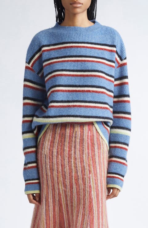 Halas Stripe Rib Merino Wool & Cashmere Crewneck Sweater