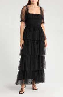 NSR Tiered Dot Lace Maxi Dress