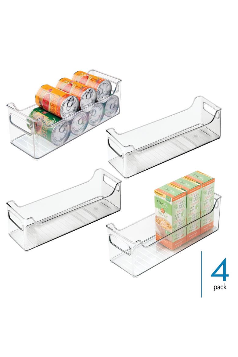 Stackable Plastic Pantry Bin - Storage Bin with Handles for Cabinets or Fridge - Set of 4 - Clear, Alternate, color, Clear