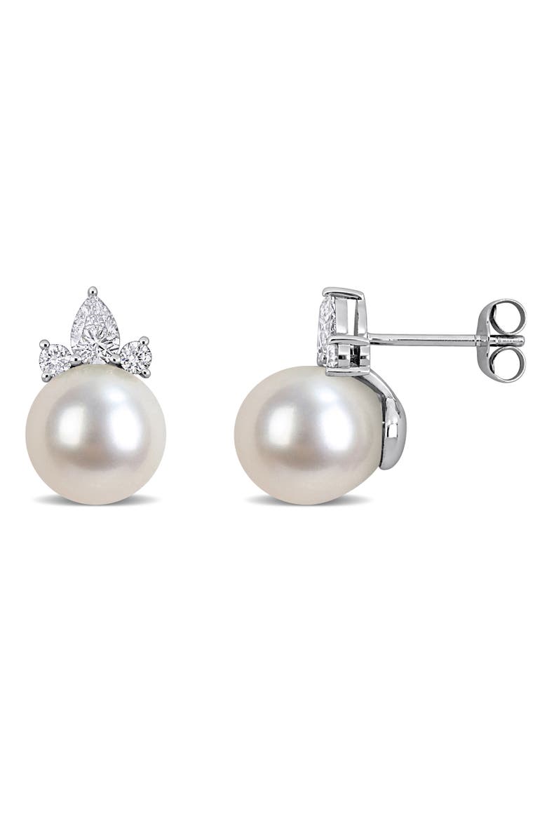Cultured Pearl & Diamond Earrings 14k, Main, color, Akoya Pearl
