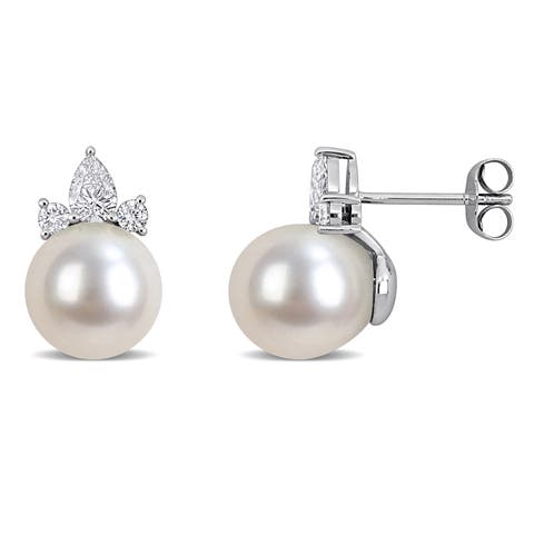 Cultured Pearl & Diamond Earrings 14k