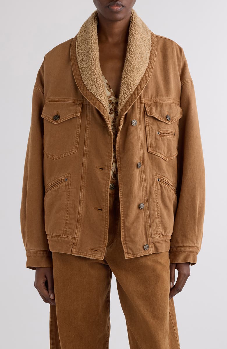 Isabel Marant Pimia Faux Shearling Lined Trucker Jacket, Main, color,