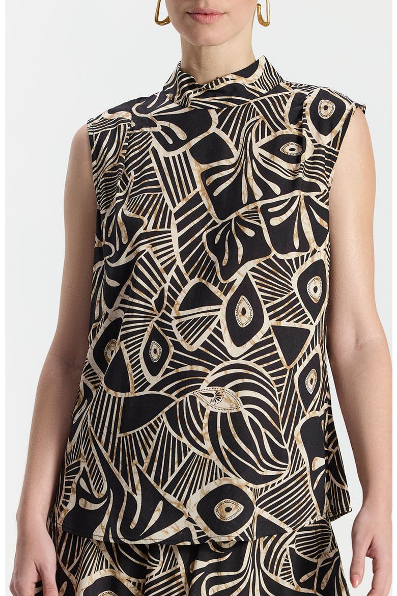 Vered Graphic High Neckline Sleevelss Top, Main, color, Black With Brown-Cream Pattern