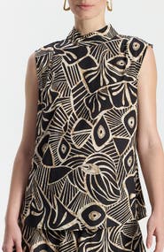 Ronen Chen Vered Graphic High Neckline Sleevelss Top