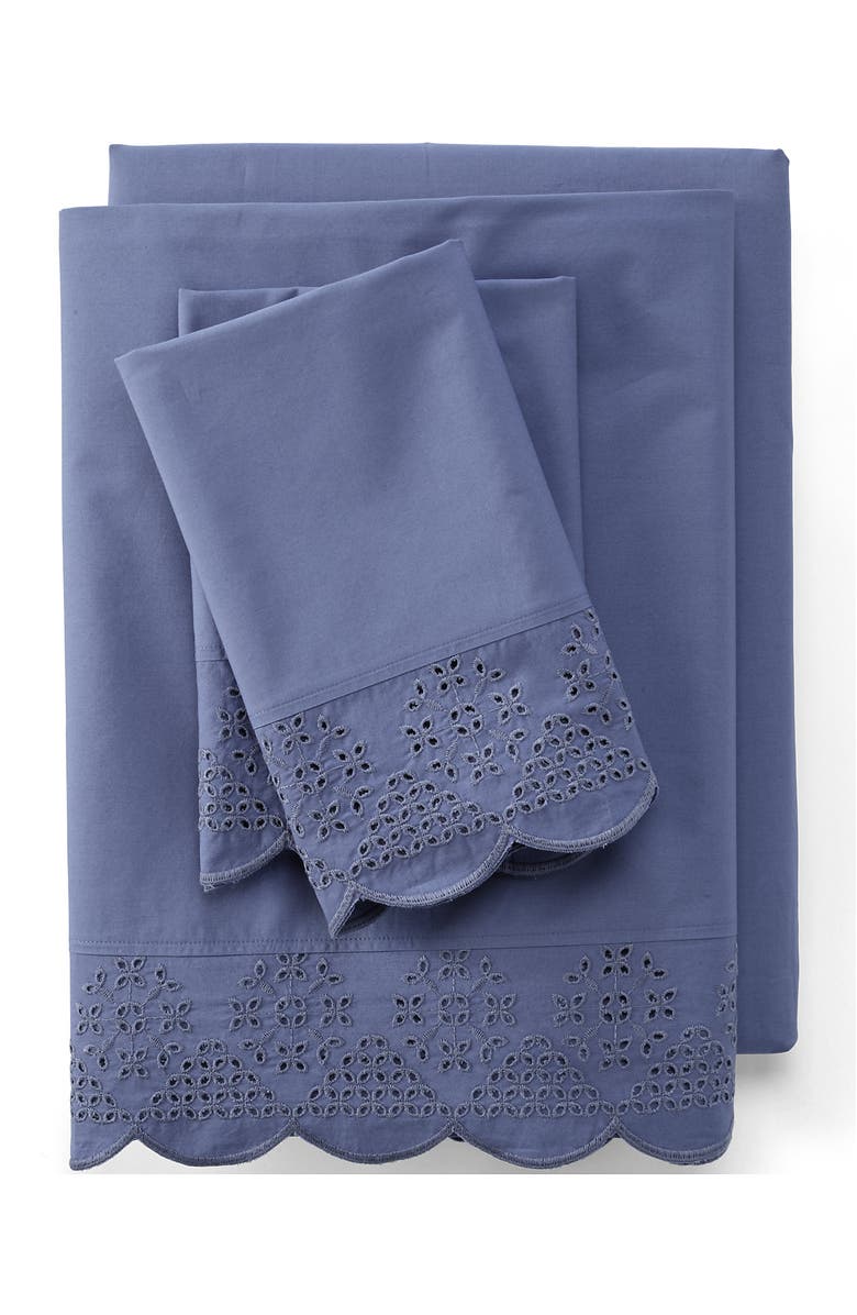 Lands' End 300 Thread Count Cotton Percale Eyelet Pillowcases, Main, color, Dusk Indigo Sky