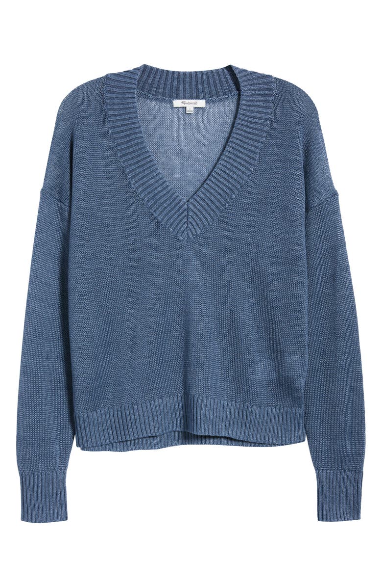 Madewell Arline Linen V-Neck Pullover, Main, color, Petrol Navy