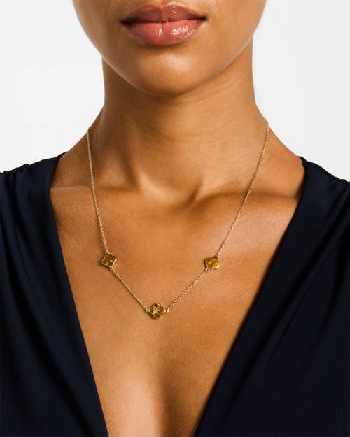 Jan Leslie Sterling With 18k Gold Overlay And Gemstones Triple Petal Station Necklace In Brown