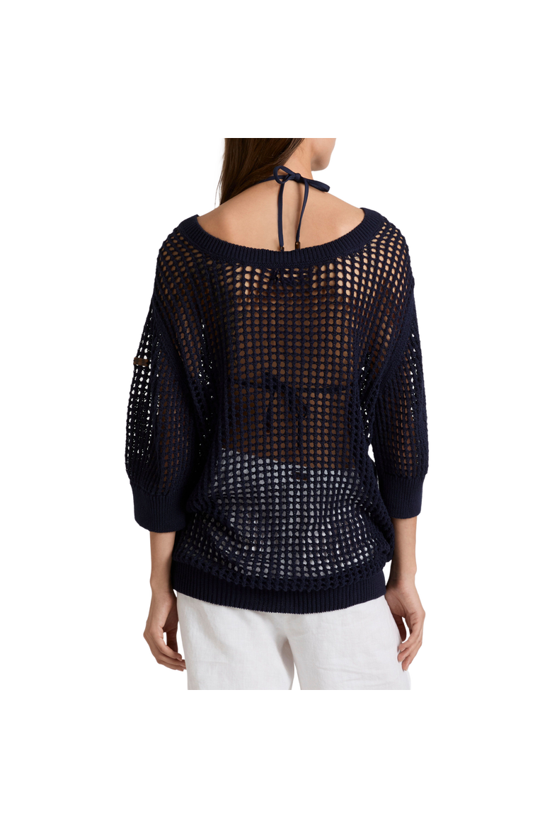Women Crochet Sweater Solid, Alternate, color, Navy