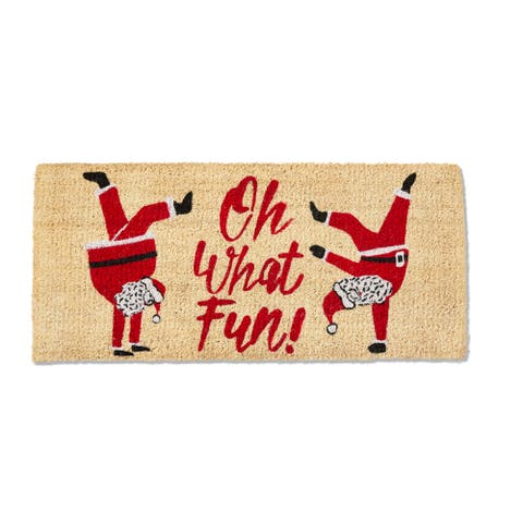 Oh What Fun Dancing Santa Coir Door Mat Red Brown