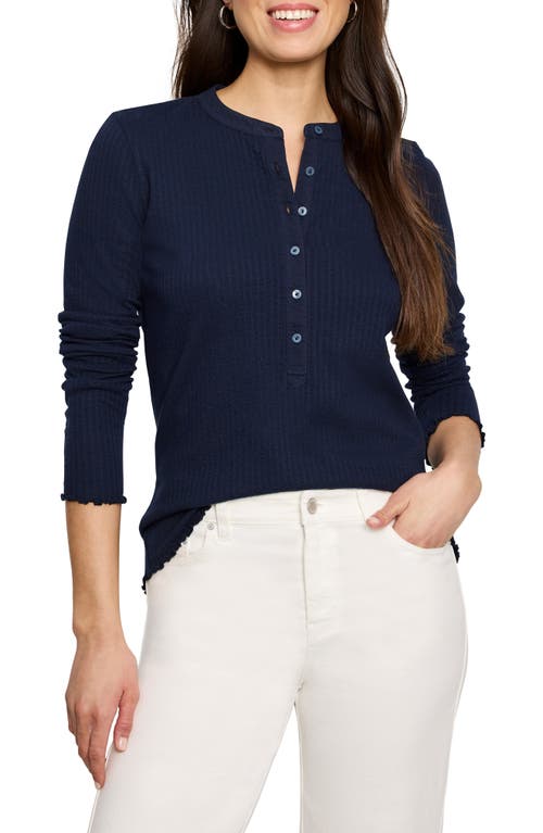 Nzt By Nic+zoe Seersucker Henley Long Sleeve Top In Dark Indigo