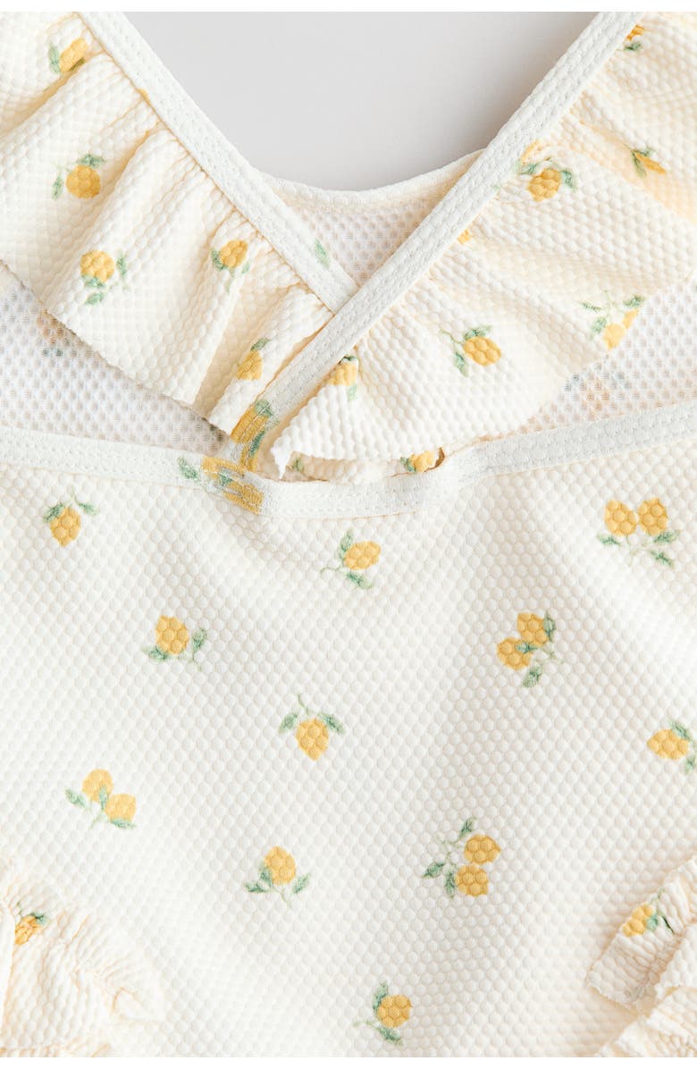 H&M Flounce-trimmed Swimsuit, Alternate, color, White/Lemons
