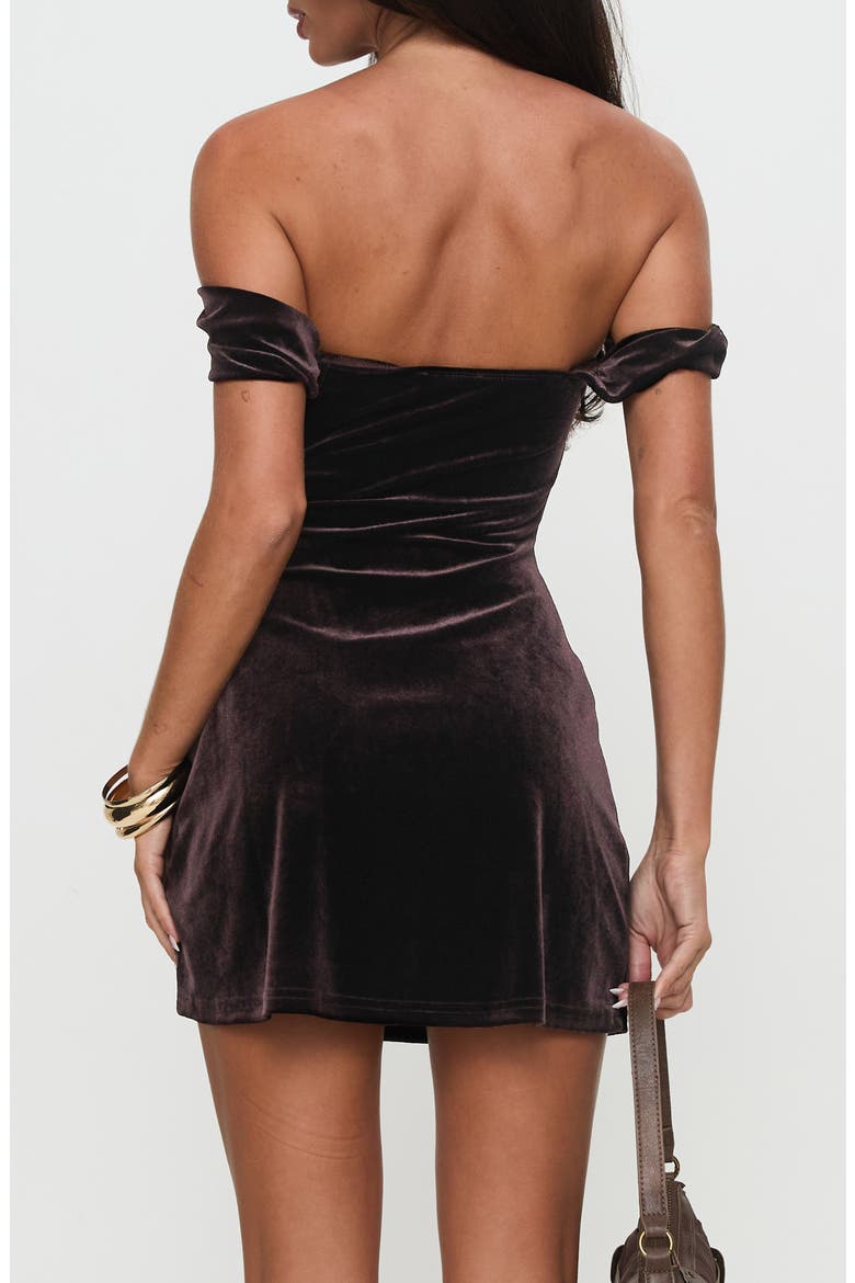 Zabbarra Off the Shoulder Velvet Minidress, Alternate, color, CHOCOLATE VELVET