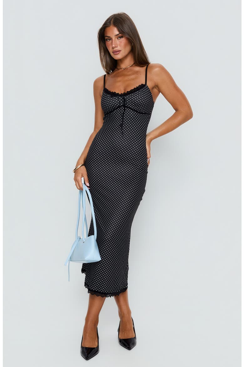 Delaney Polka Dot Lace Trim Dress, Alternate, color, BLACK POLKA DOT