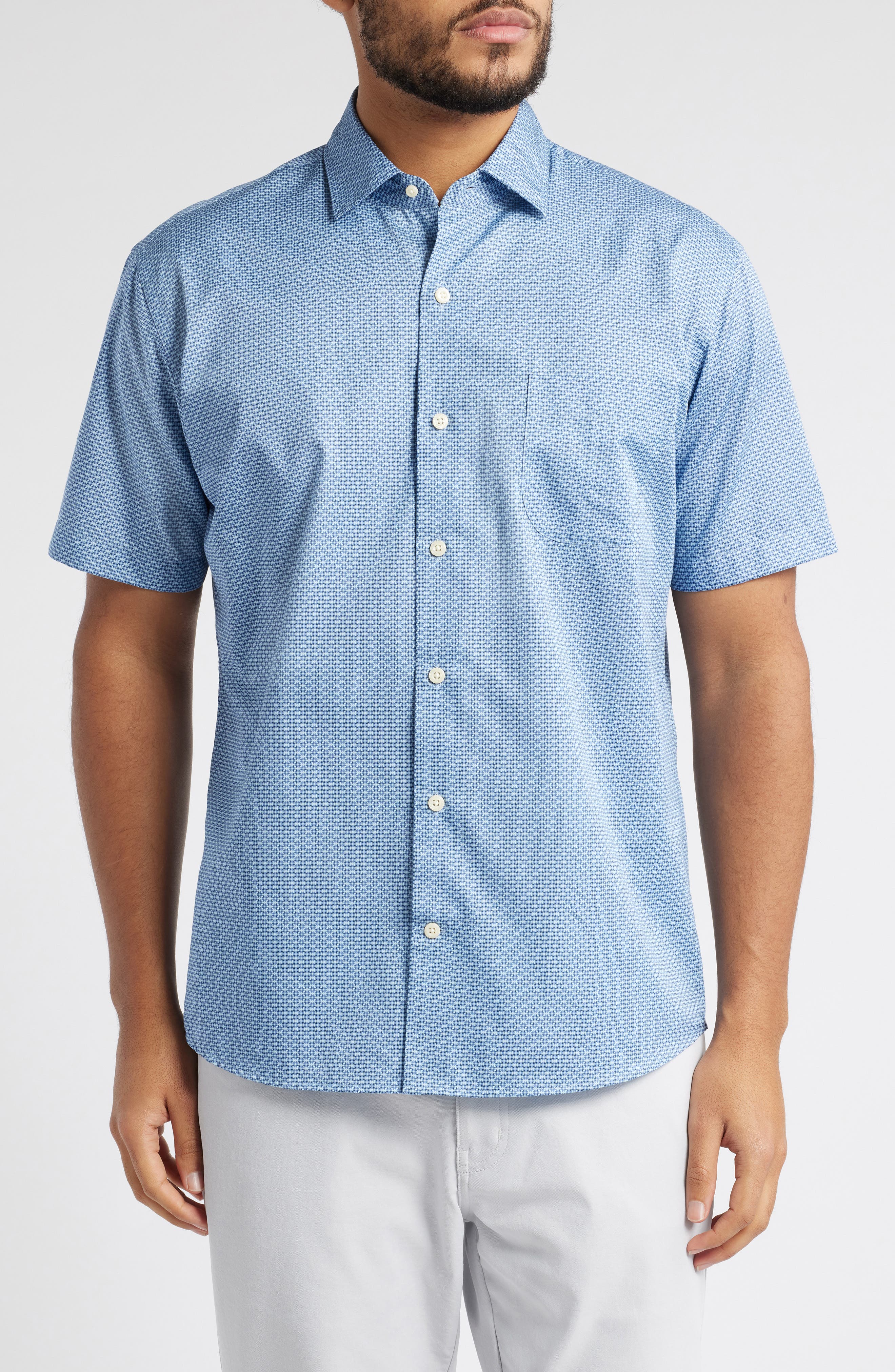 Peter Millar Graham Microprint Short Sleeve Cotton Button-Up Shirt