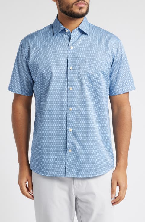 Graham Microprint Short Sleeve Cotton Button-Up Shirt