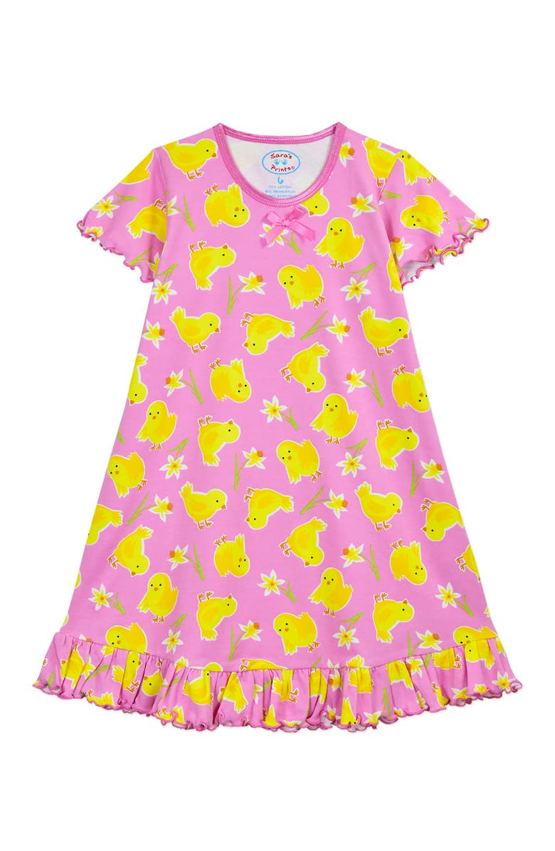 Sara’s Prints Short Sleeve Ruffle Nightgown, Main, color, Hip Chick