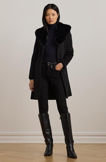 Lauren Ralph hot Lauren wool blend faux fur coat