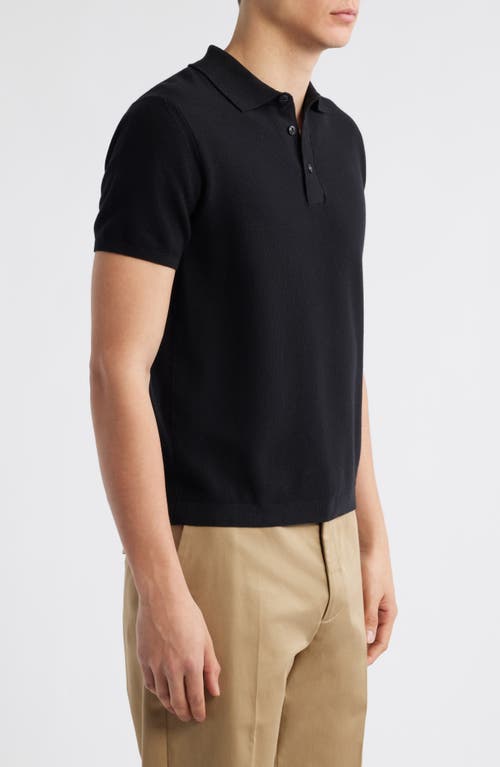 Merz B Schwanen Johnny Collar Linen & Organic Cotton Polo In Black