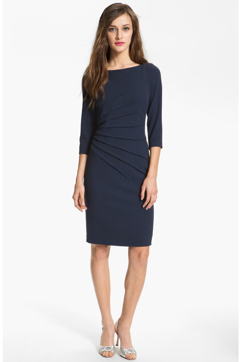 Side Pleat Woven Sheath Dress, Main, color, NAVY