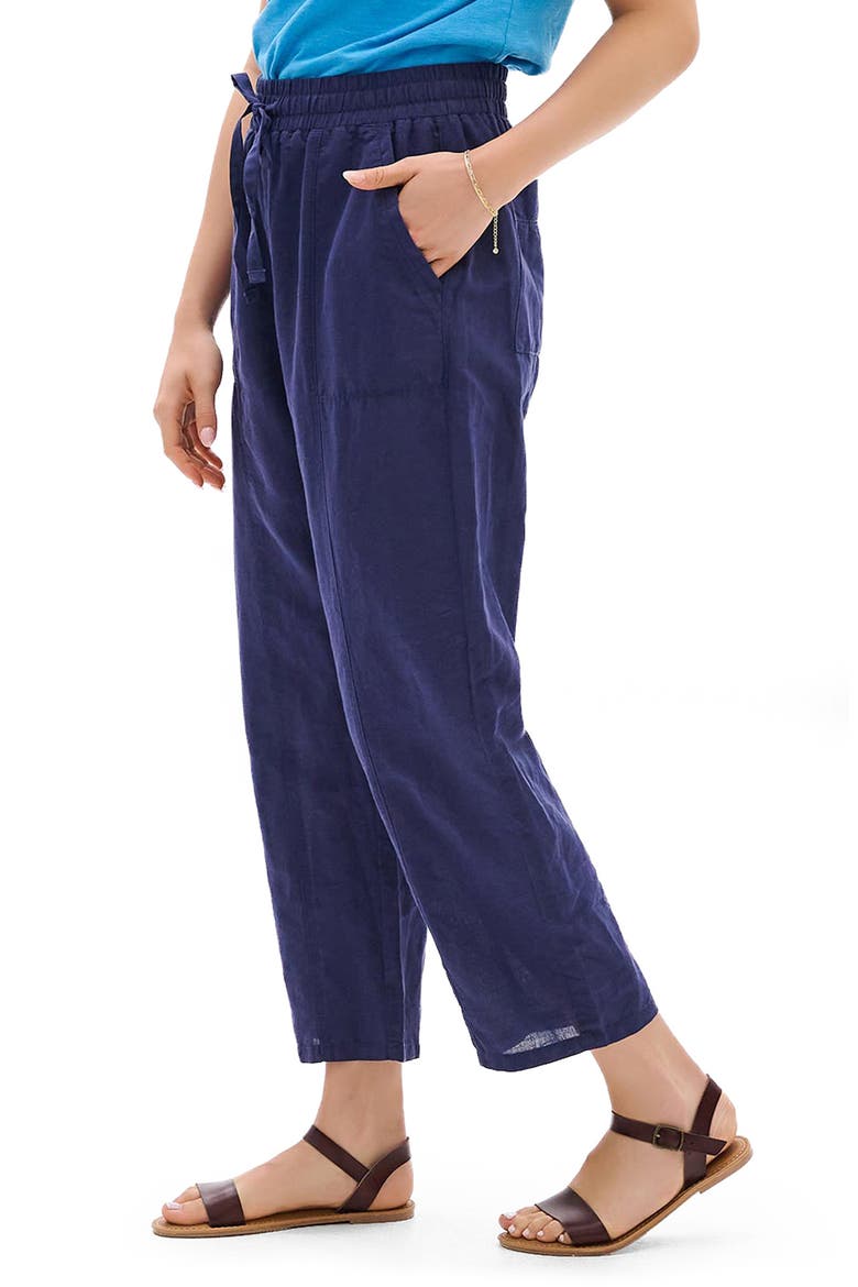 Linen & Cotton Drawstring Ankle Straight Leg Pants, Alternate, color, PATRIOT BLUE