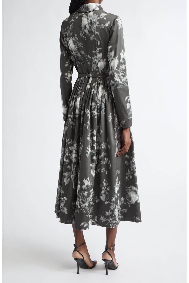 Peony Print Long Sleeve Stretch Cotton Shirtdress, Alternate, color, WHITE/ CARBON