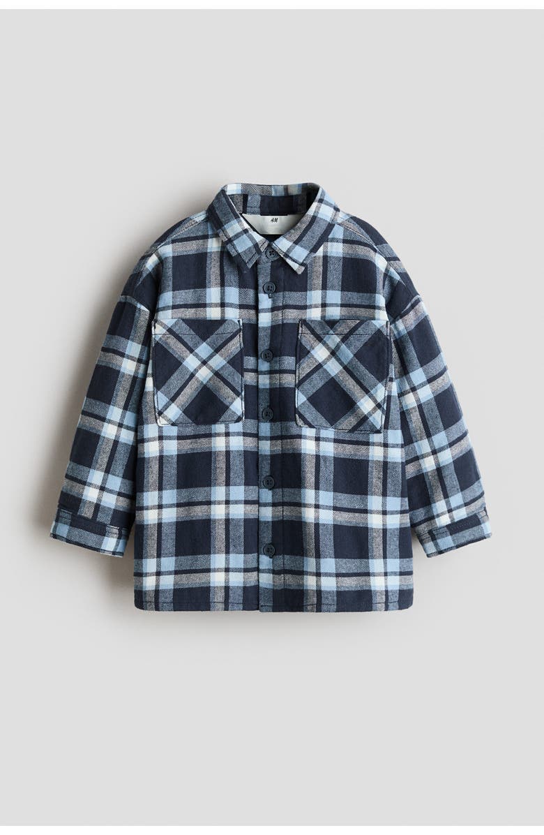 H&M Lined flannel overshirt, Alternate, color, Navy Blue/Plaid