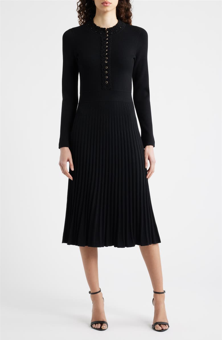 Elie Tahari The Erika Long Sleeve Sweater Midi Dress, Main, color, Noir