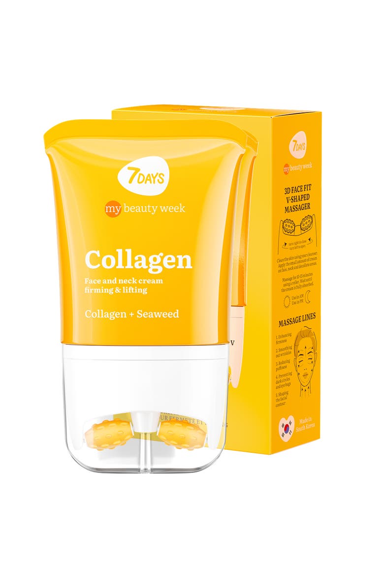 Face moisturizer with Collagen for Firming and Lifting with 3D Massage Applicator, Main, color, White