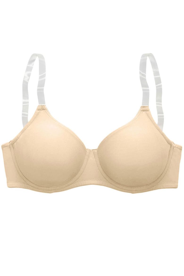 Clear Strap Underwire T-Shirt Bra, Alternate, color, Nude
