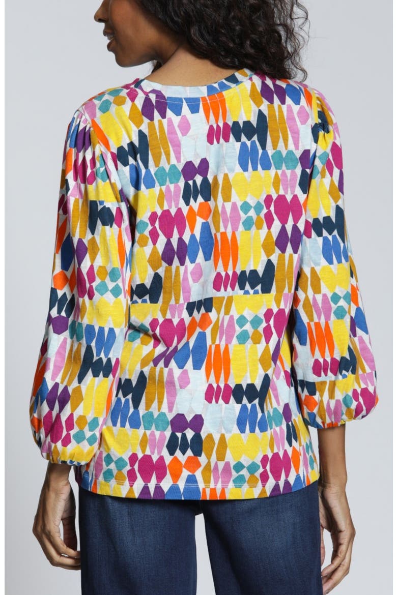 Painted Pebbles Long Sleeve Cotton Knit Top, Alternate, color, YELLOWPINK MULTI