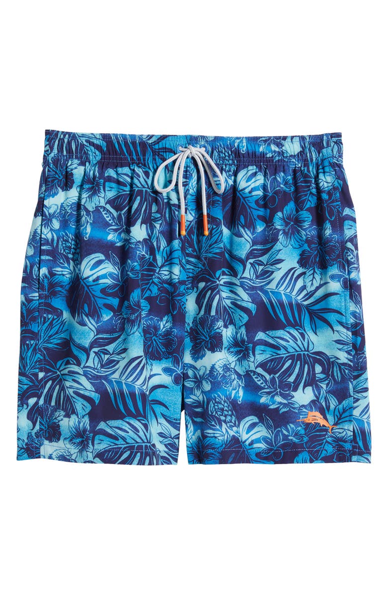 Tommy Bahama Naples Ocean Escape Floral Performance Swim Trunks, Alternate, color, Eclipse