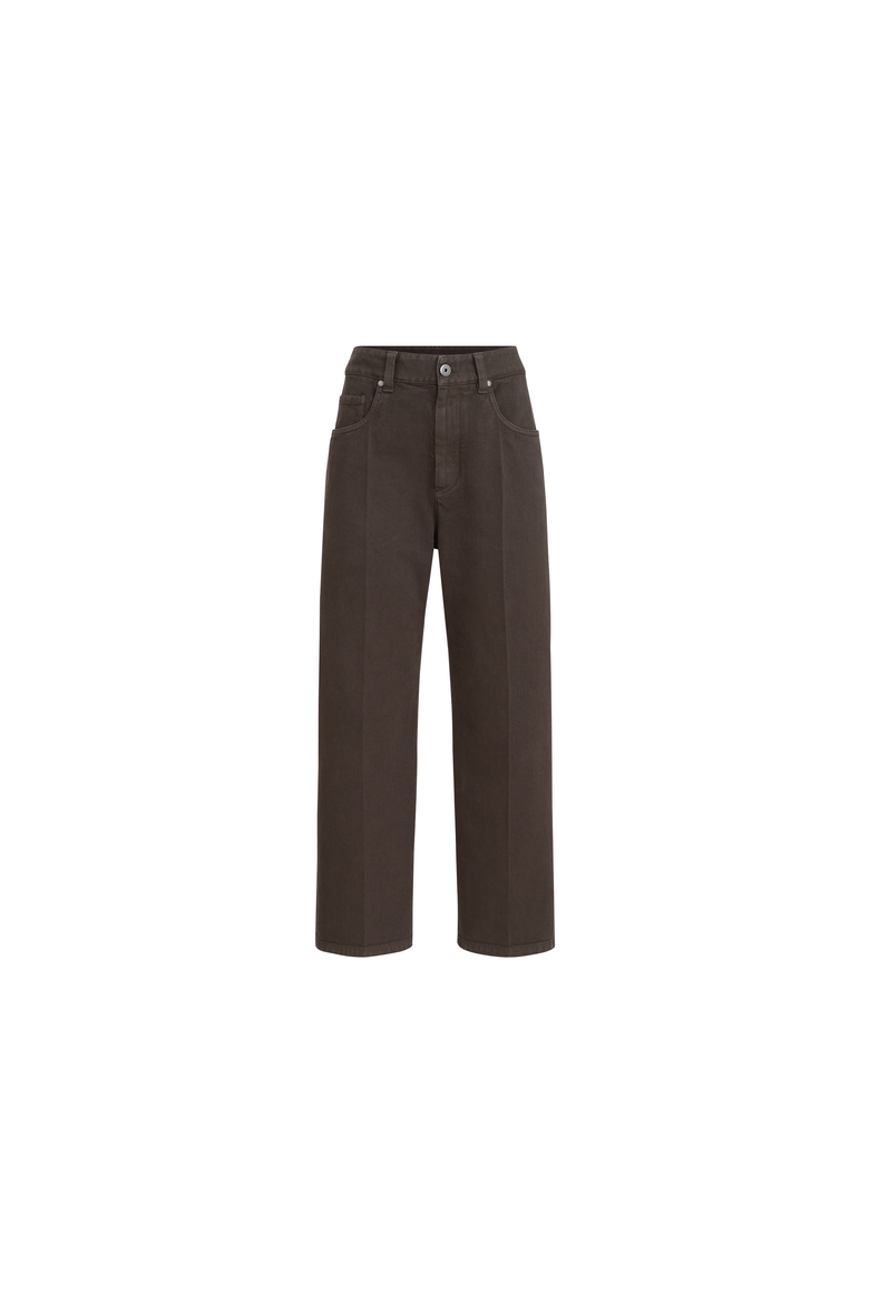 Dyed denim contemporary square trousers with monili, Alternate, color, Pine Cone Brown