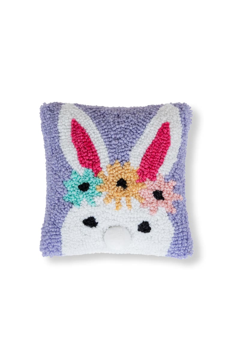 C&F Home Easter Bunny Flower Crown Small Petite Mini Hooked Accent Pillow 8" x 8", Main, color, Blue