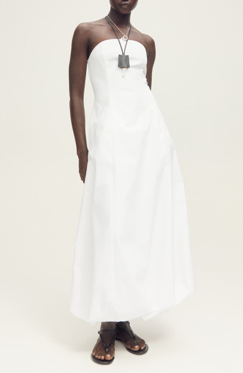 MANGO Strapless Puff Maxi Dress, Main, color, White