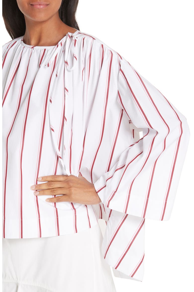 Tie Neck Cotton Poplin Blouse, Alternate, color, OPTIC WHITE CAMEO PINK