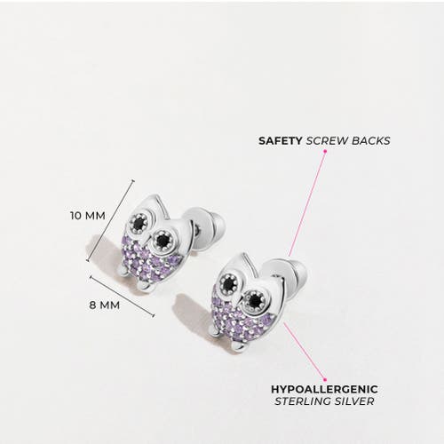 Shop In Season Jewelry Hoot Cubic Zirconia Owl Earrings In Purple