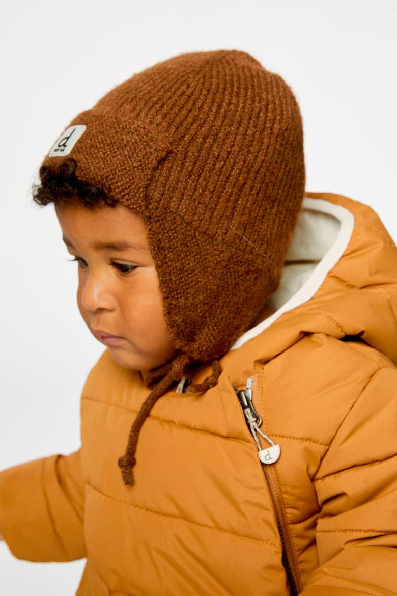 Helmet Ear Flap Chin Tie Fleece Lined Winter Knit Hat, Alternate, color, Brown Sugar
