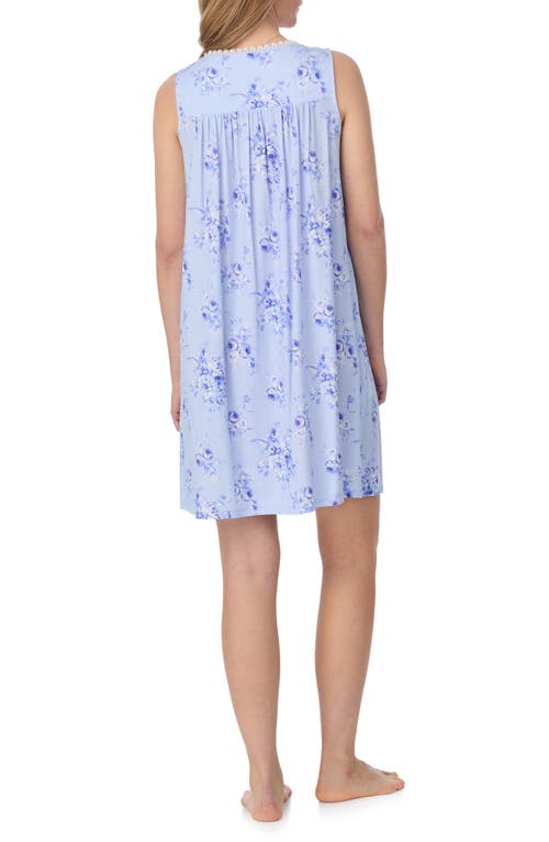 Eileen West Floral Sleeveless Short Jersey Nightgown In Blue/print