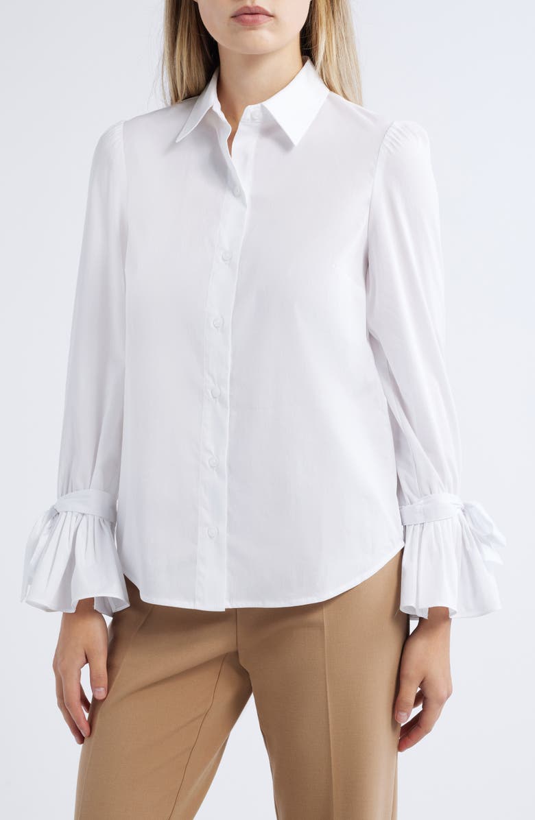 Anne Klein Ruffle Sleeve Woven Shirt, Main, color, 