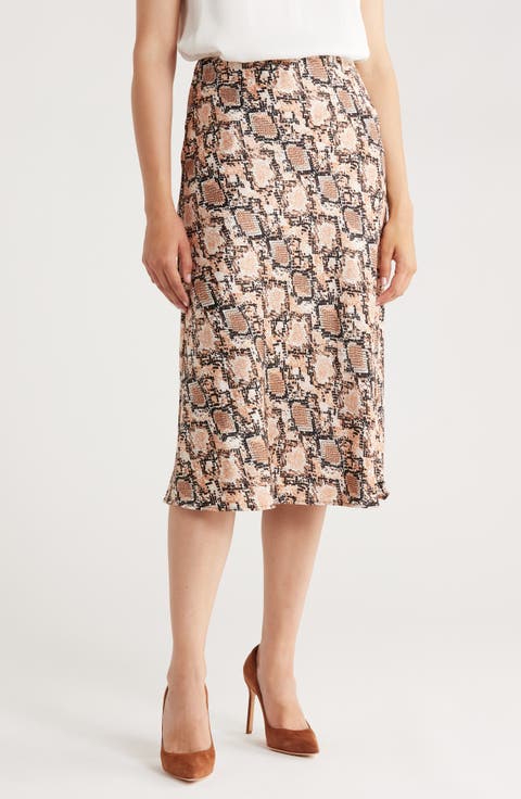 Snakeskin Print Midi Skirt