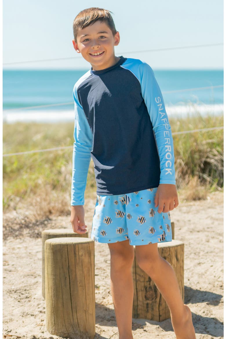 Kids' Colorblock Long Sleeve Rashguard Top, Alternate, color, BLUE