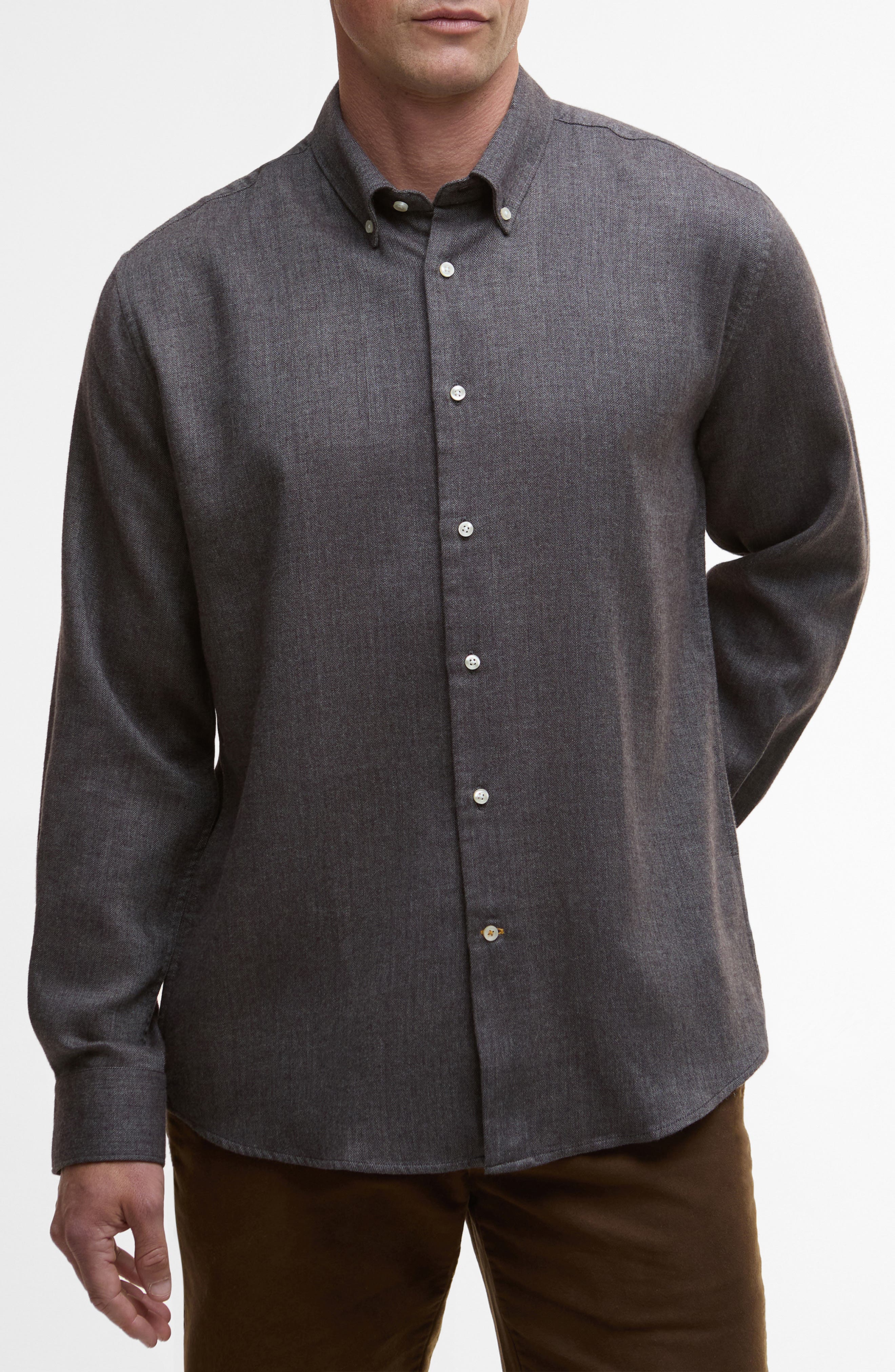 Tamish Regular Fit Herringbone Button-Down Shirt