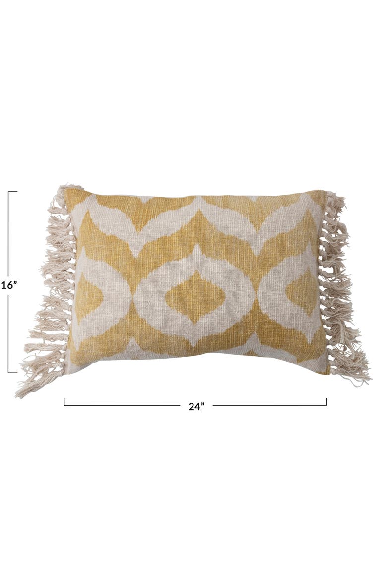 Cotton Slub Lumbar Pillow with Ikat Pattern and Tassels, Alternate, color, Yellow