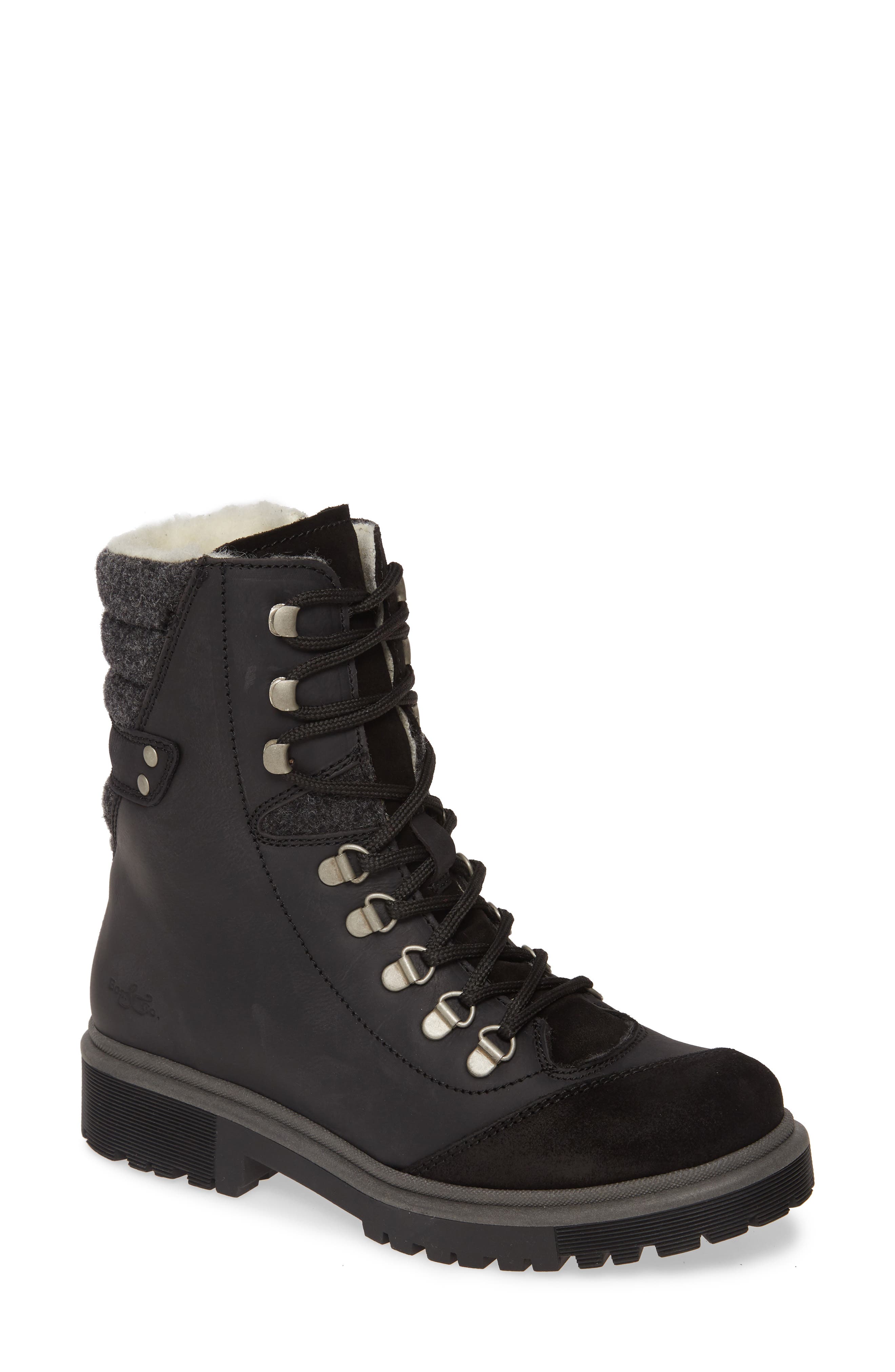 Angus Waterproof Wool Lined Hiking Boot, Main, color, BLACK LEATHER/ SUEDE