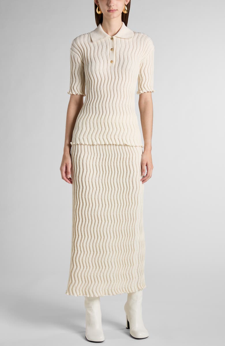 Bottega Veneta Wavy Rib Wool Polo Sweater, Alternate, color, 